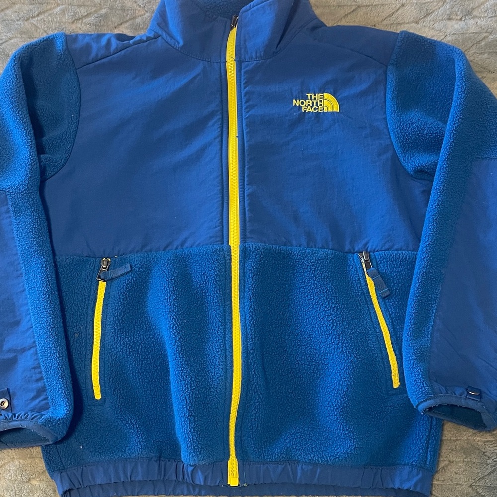 The North Face Royal Blue Fleece Jacket with Vibrant Yellow Zippers